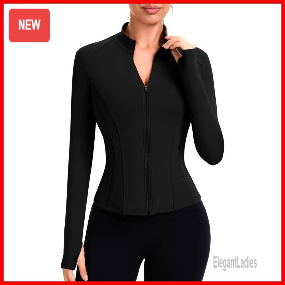 Cropped Full Zip Workout Jacket with Pockets Lightweight Slim Fit
